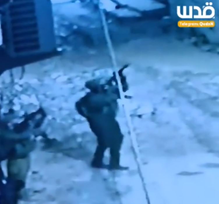 Moment when an Israeli soldier fell into a hole during a raid into Jenin, West Bank 