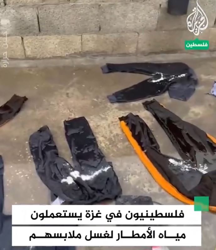 Video: Palestinians use rain water to wash their clothes