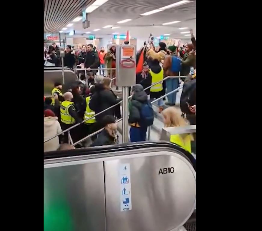 Video: A stand in solidarity with Palestine at main train station in Helsinki, Finland 