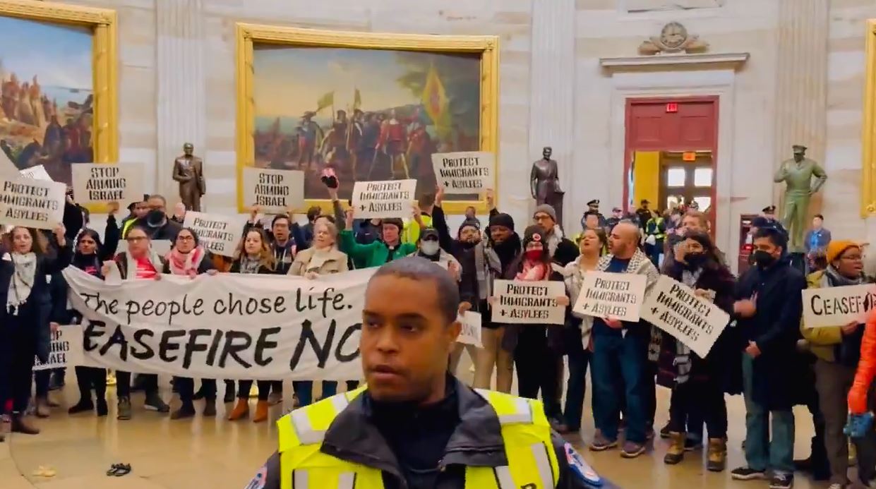 Video: Dozens of protesters gathered at US Congress call for a ceasefire in Gaza