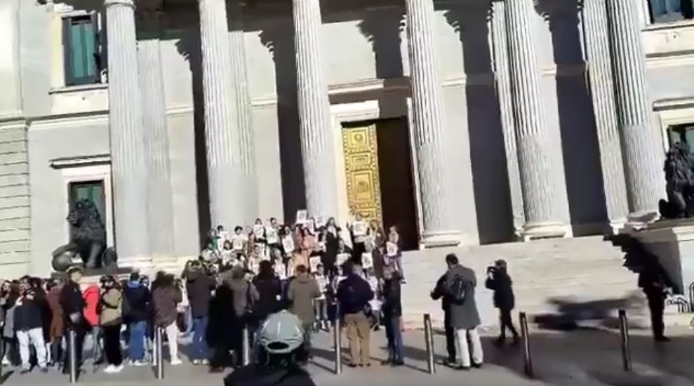Video: Protestors standing in front of Spanish parliament in solidarity with Palestinians