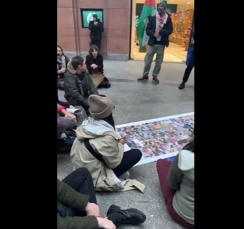 Video: Sit-in protest at Victoria shopping centre of Belfast, Ireland in solidarity with Palestine 