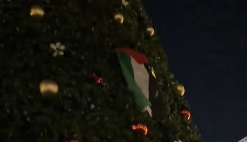 فيديو | رفع العلم الفلسطيني على شجرة عيد الميلاد في الساحة المركزية في سياتل