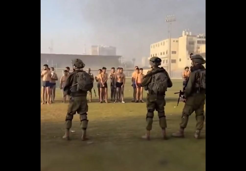 Video: Zionist forces turning a stadium in Gaza into a mass detention camp