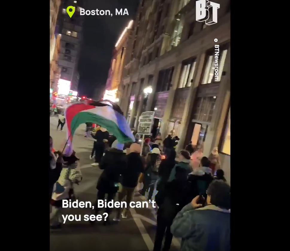 Video: Pro-palestine demonstrators outside Joe Biden's hotel in Boston