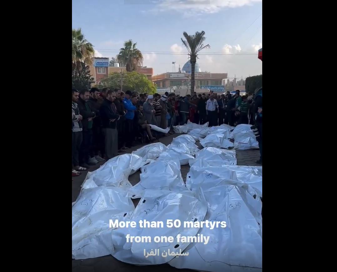 Video: Palestinians perform funeral prayer for +50 victims in Deir el-Balah, central Gaza
