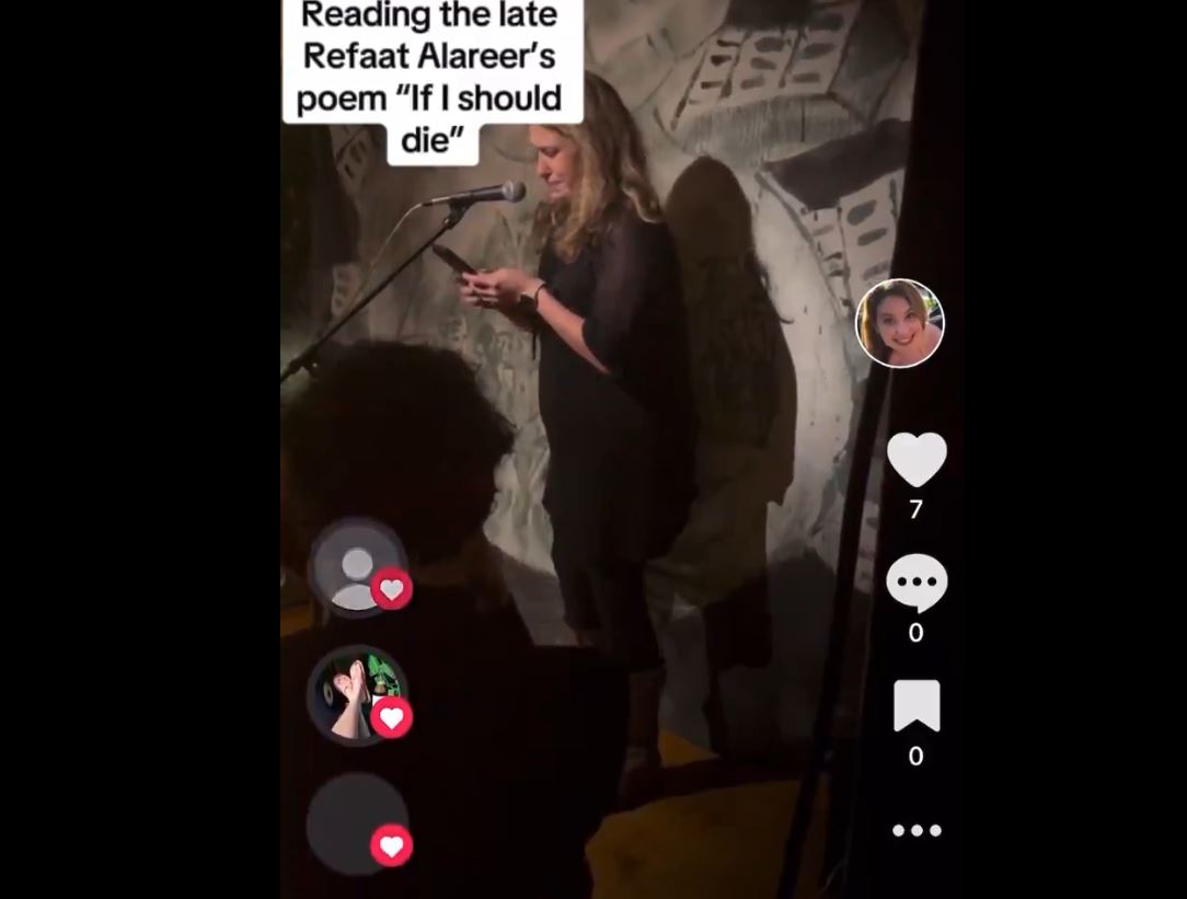 Video: Jewish American writer reading Palestinian Refaat Alareer’s poem "If I should die" 