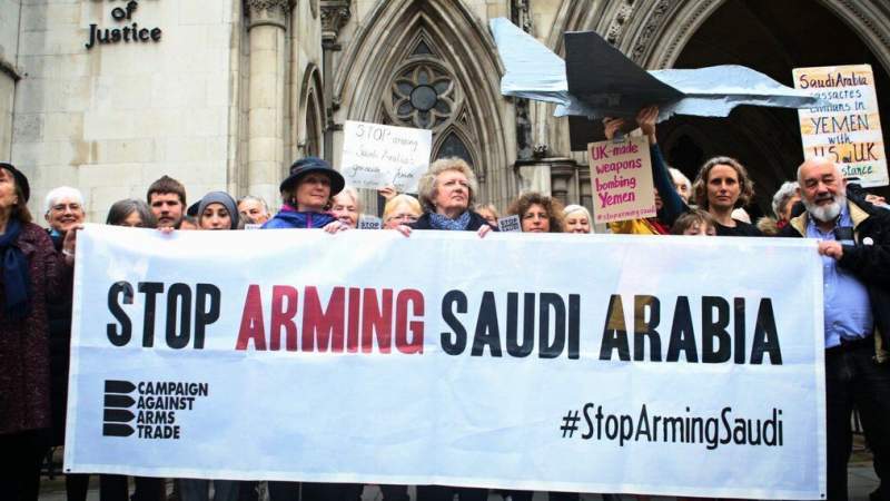 Activists hold protest in London to reject British arms sales to Saudi Arabia