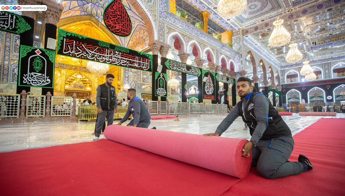 Video: Imam Hussein Holy Shrine covered in red carpets