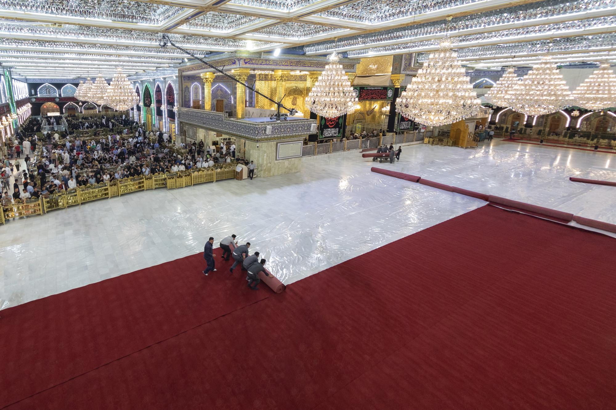 Shrine of Aba al-Fadl al-Abbas covered with 10 thousand square meters of red carpets