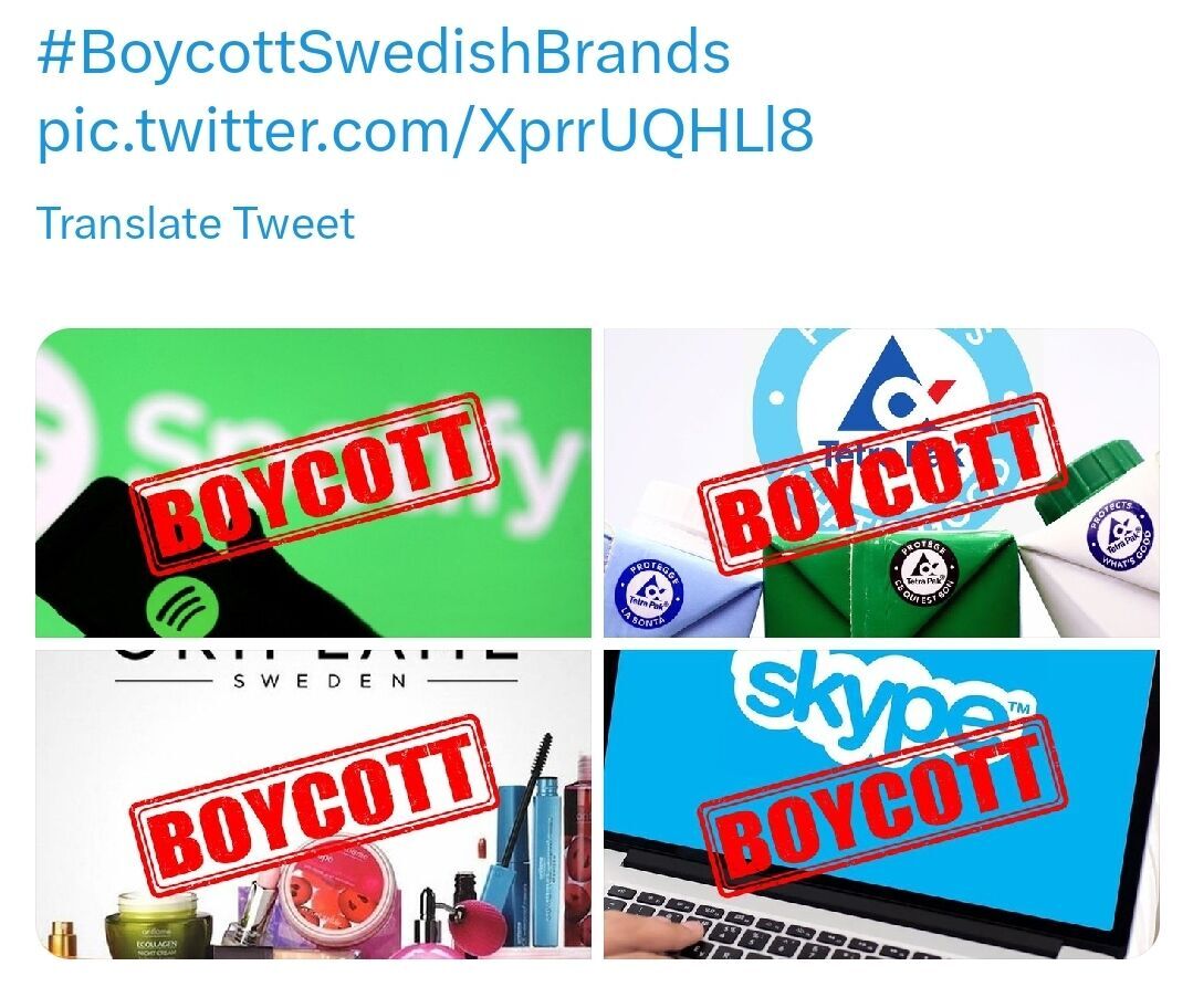 Hashtag boycott Swedish brands trends at #1 on Twitter in Pakistan
