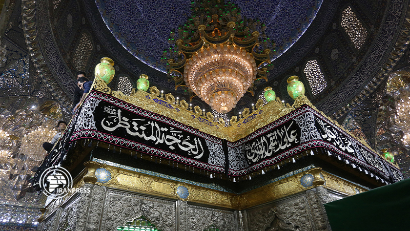 Al-Askari Holy Shrine in Samarra covered in black for Muharram