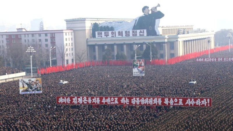 北朝鮮で、反米行進が実施
