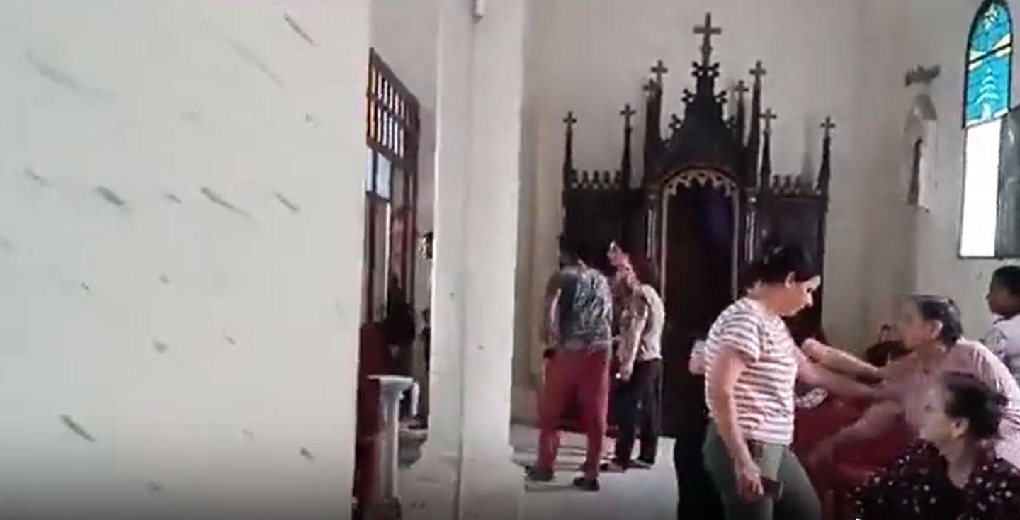 Video: Worship at Holy Family Catholic Church in Gaza interrupted by Israeli missile strike