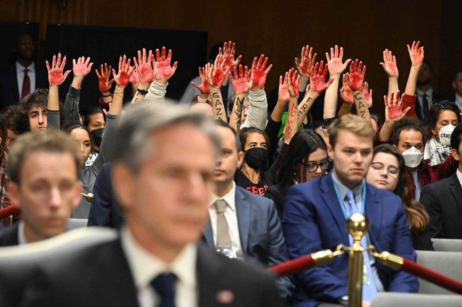 Anti-war protesters confront US officials at Senate hearing