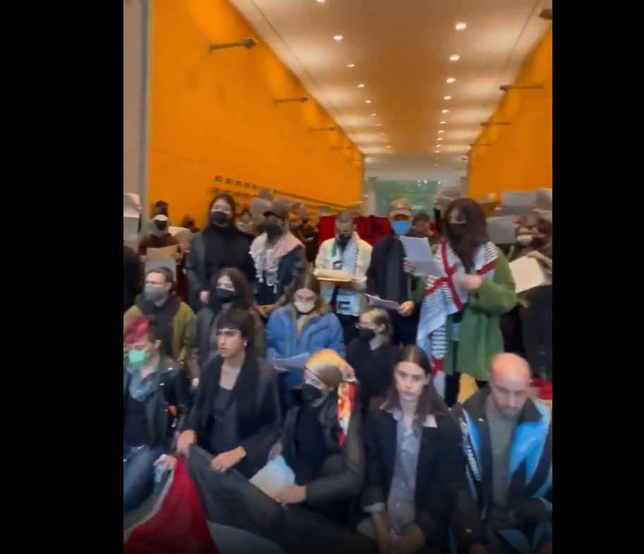 Video: Anti-Israel media workers take over lobby of NY Times headquarters 