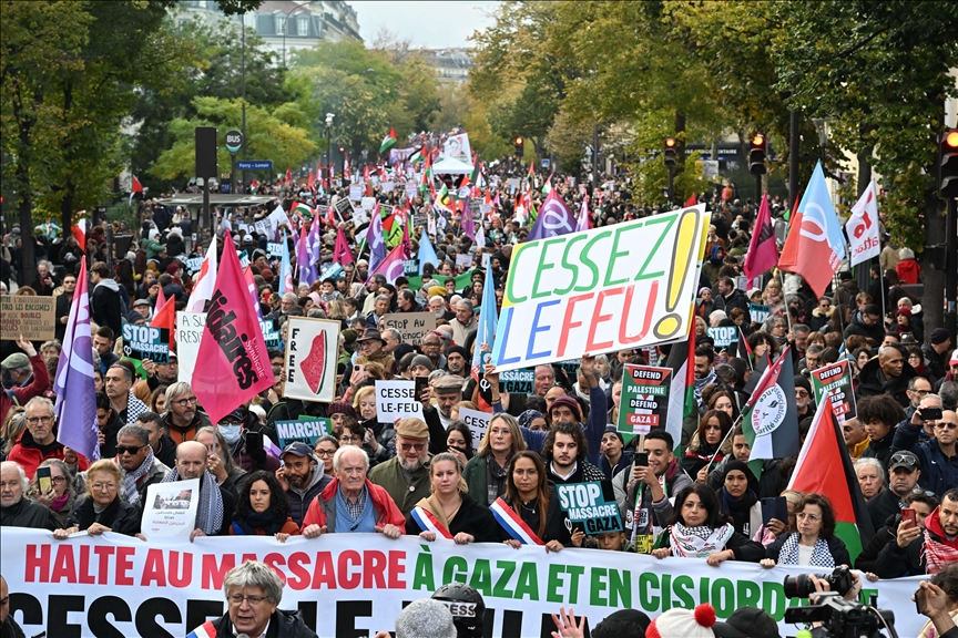 Pro-Palestinian protest in Paris demand immediate cease-fire in Gaza on eve of anti-Semitism march