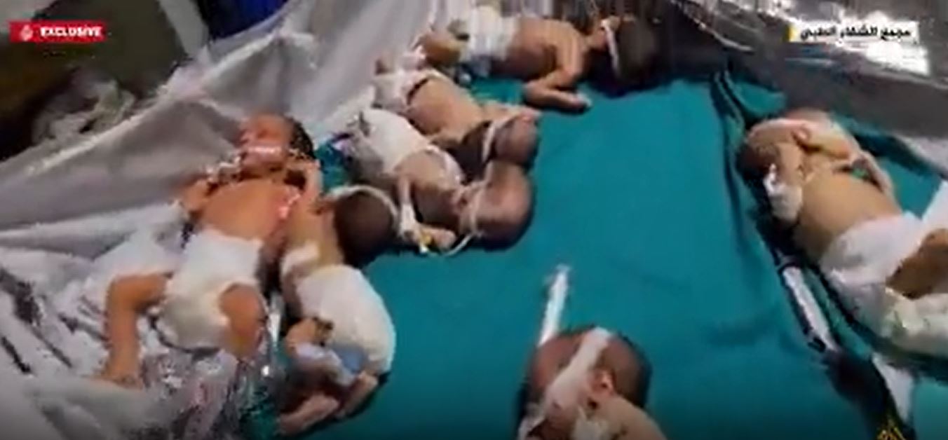 Heartbreaking scenes of NICU babies being transferred to ordinary hospital bed in Gaza