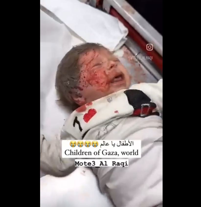 Video: A baby miraculously survives an Israeli airstrike in Gaza today