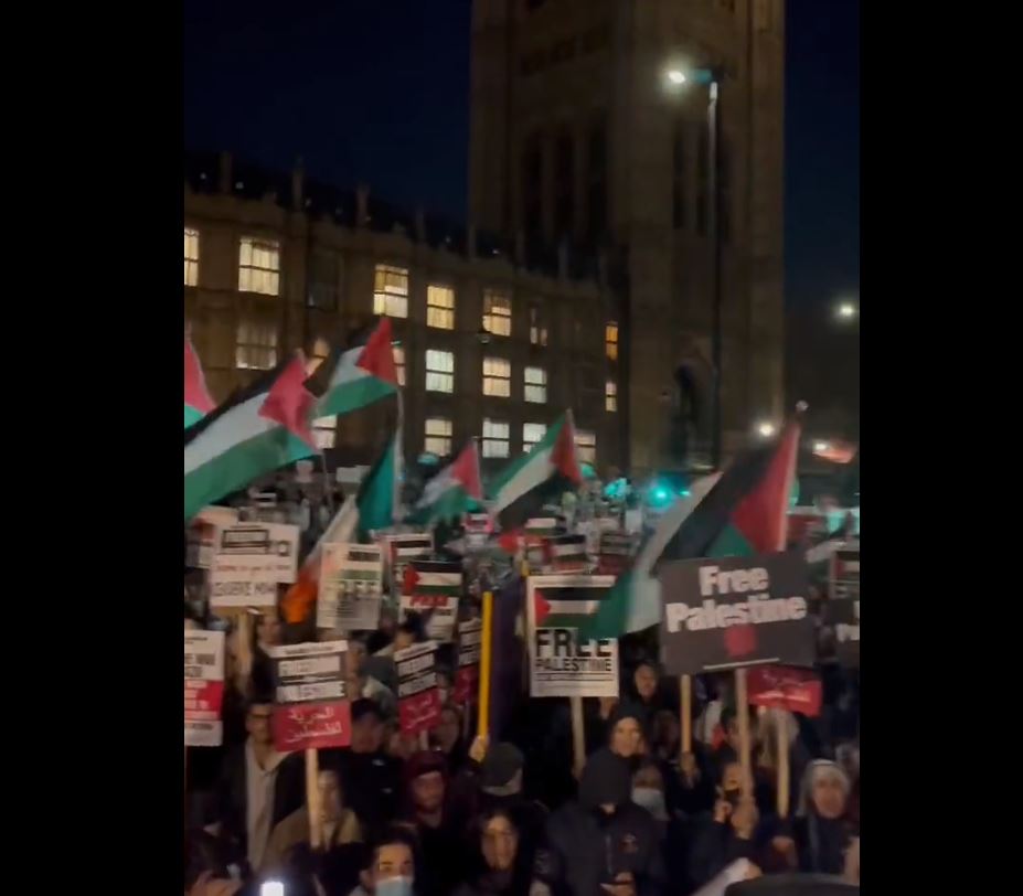 Video: Massive solidarity with Palestine in outside Westminster Parliament, London 