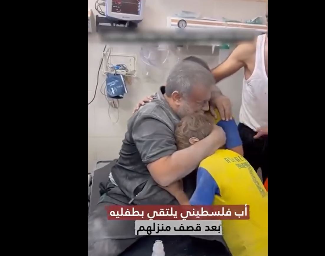 Watch: Palestinian father breaks down seeing his children at hospital following Israeli massacre in Gaza