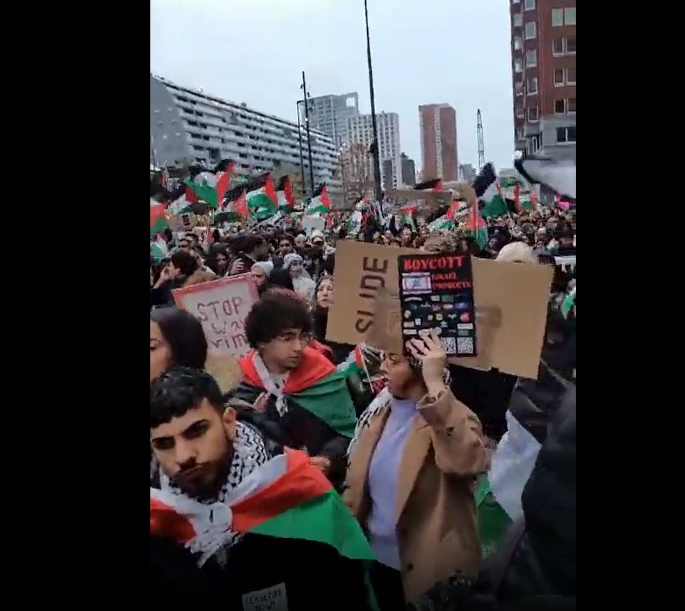 Video: Despite rainy weather thousands marched in Rotterdam, Netherlands in solidarity with Palestine