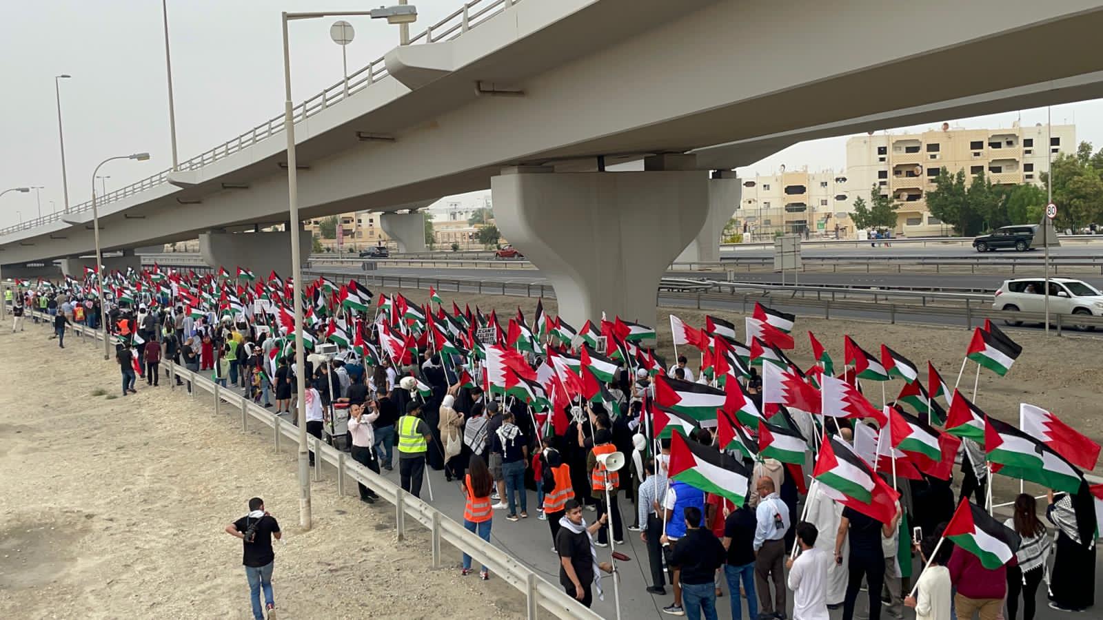 A massive pro-Palestine demonstration in Salmabad, Bahrain demanding immediate halt to normalization