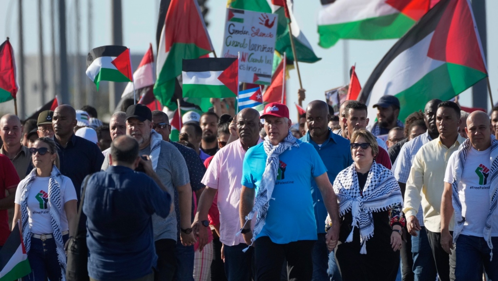 Cuban President leads anti-Israel demo in front of US embassy in Havana