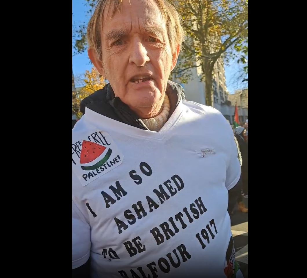 Video: At age of 75, Peter Rowe traveled from Chester to London to express solidarity with Palestinian