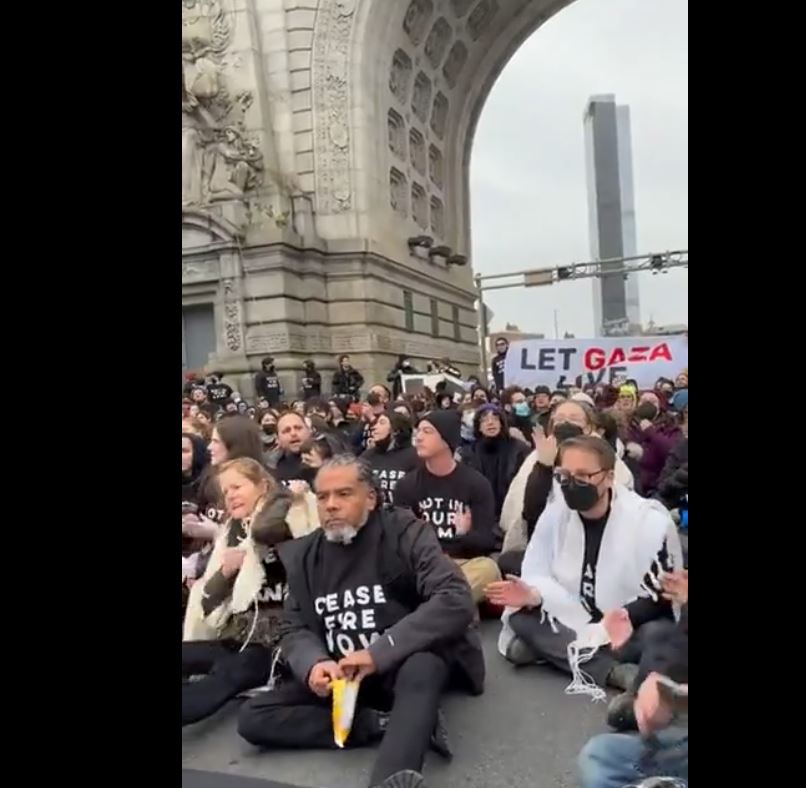 Video: Protesters shutting down Manhattan Bridge calling for a permanent ceasefire in Gaza