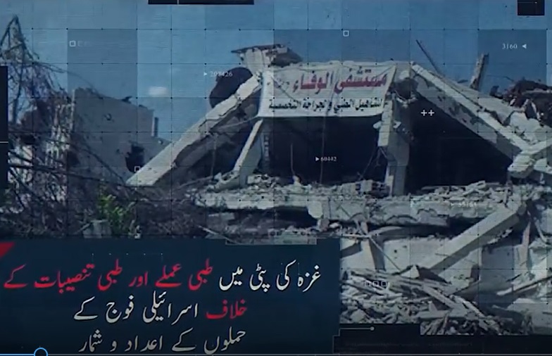 غزہ کے خلاف غاصب صیونی ریاست کے جنگی جرائم کے نتیجے میں غزہ میں طبی مراکز کی موشن گرافی