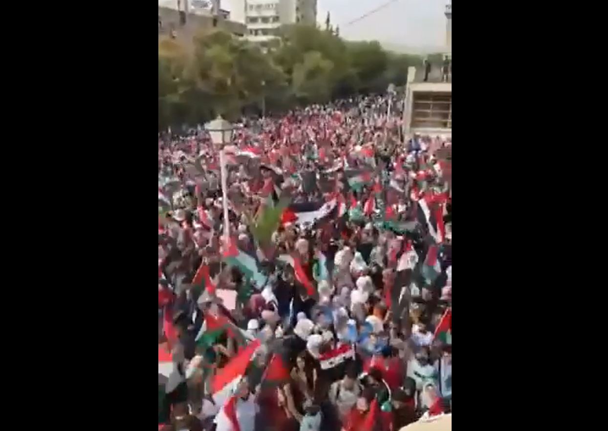 Video: Mass protest in Damascus, Syria in solidarity with Palestinian people