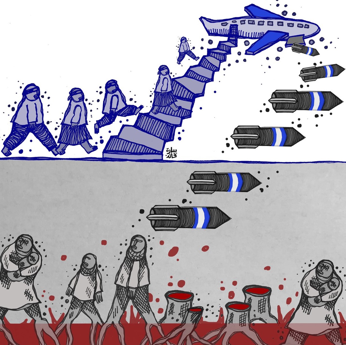 Caricature : Origine des Palestiniens et des colons étrangers