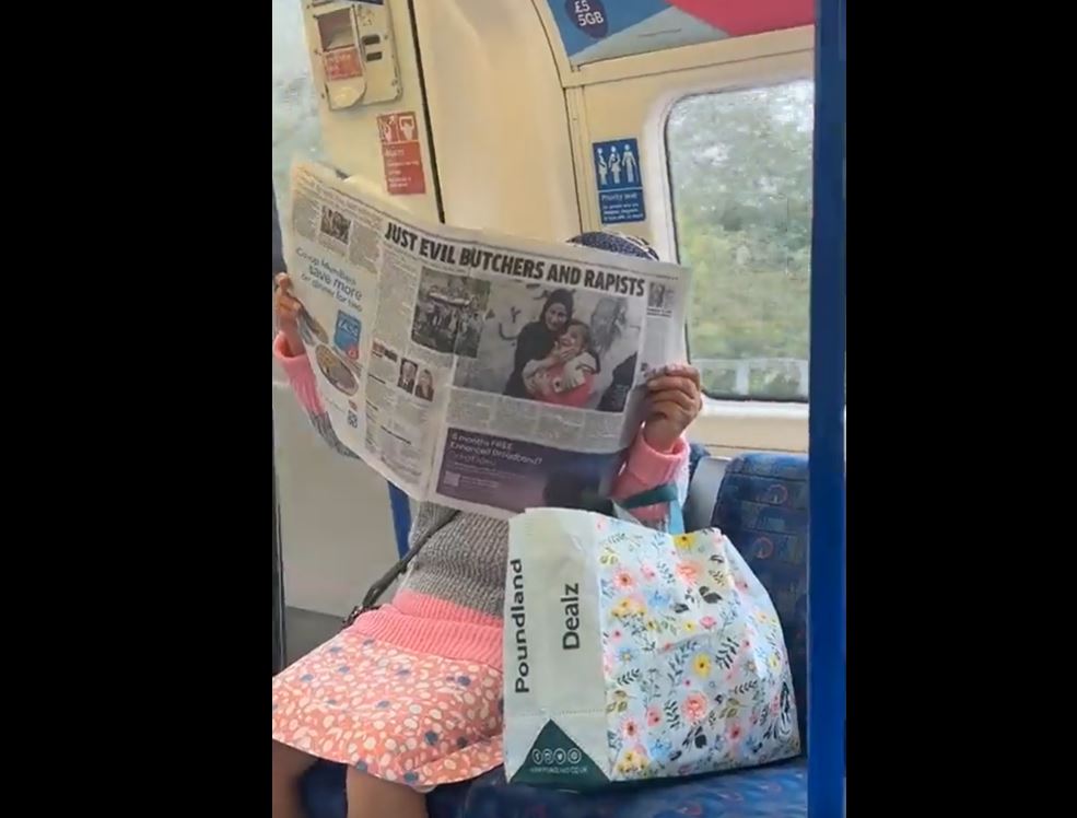 Video: Old woman on London train threatening Muslim lady after reading propaganda news