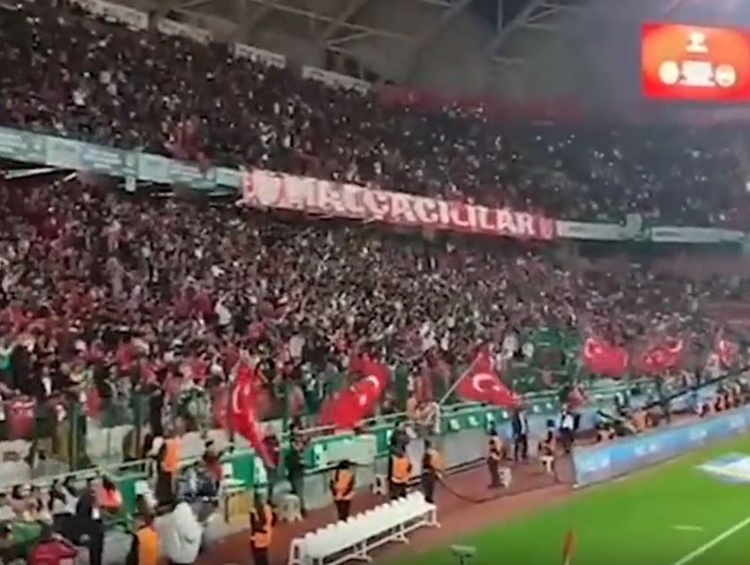 Video: Massive crowds chant "defeat Israel, freedom Palestine” in Turkey vs. Latvia match 