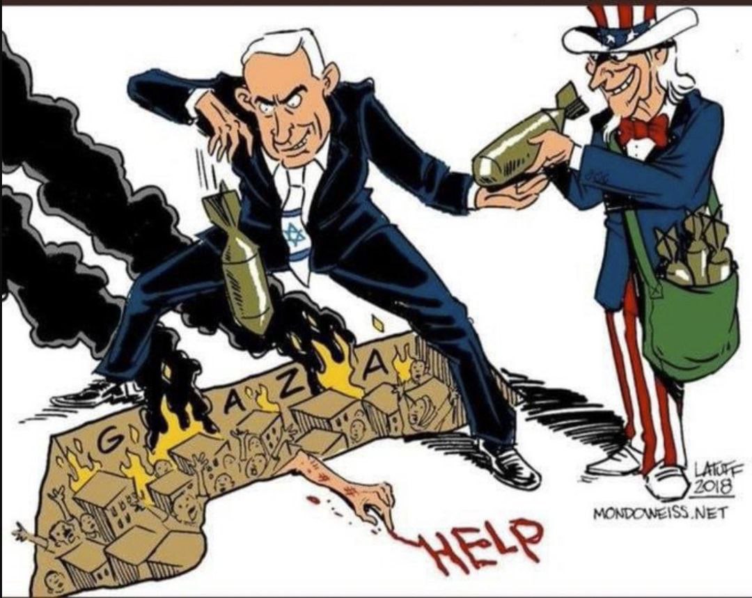 Caricature : Israël bombarde Gaza, Biden paie pour cela