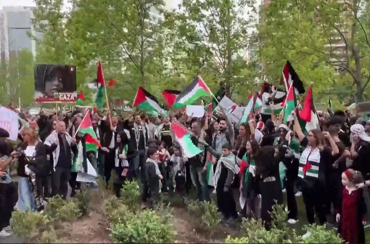  Pro-Palestinians protest outside Israeli embassy in Santiago, Chile (+Video)