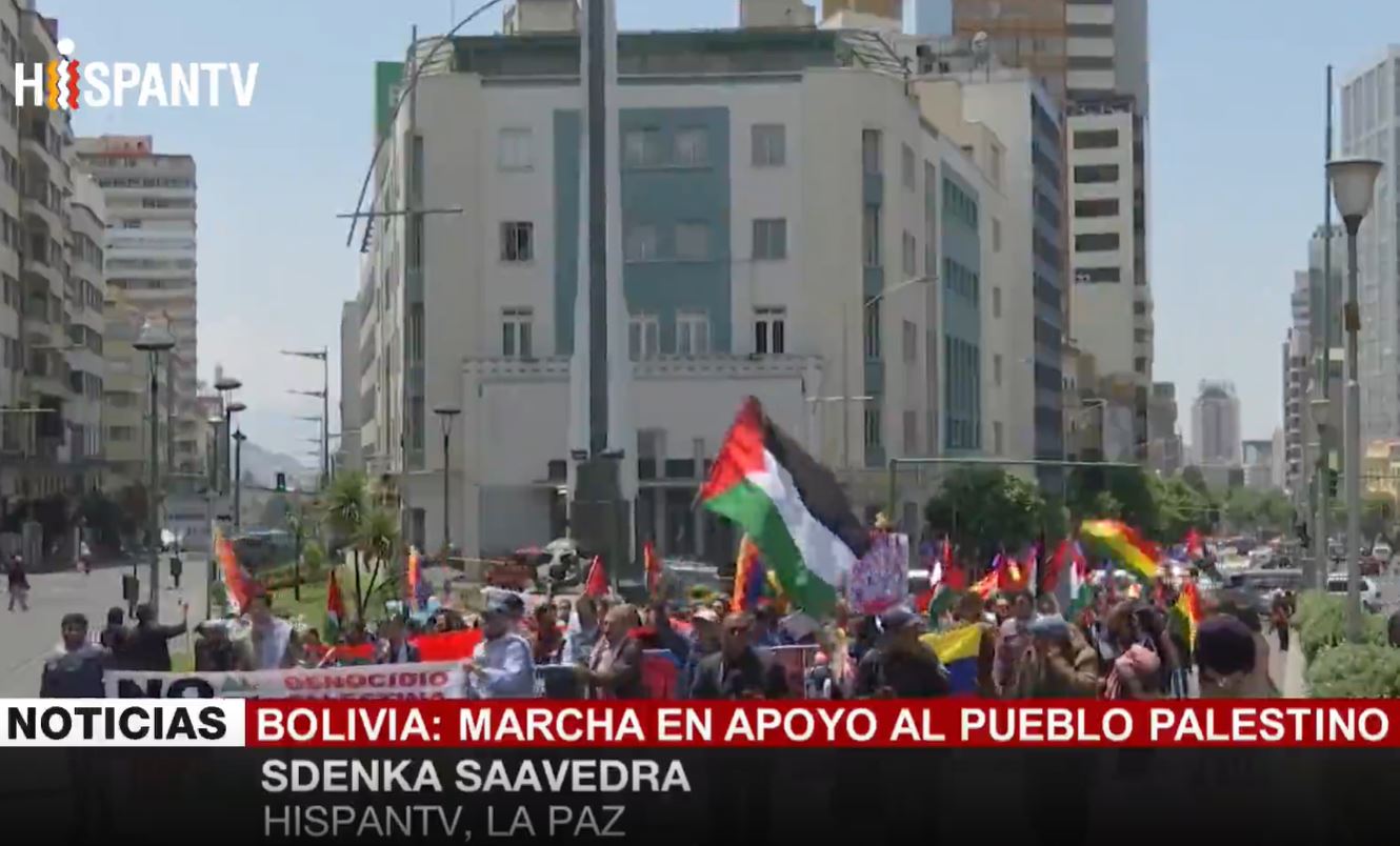 Video: Protest march in La Paz, Bolivia in solidarity with Palestinian people 