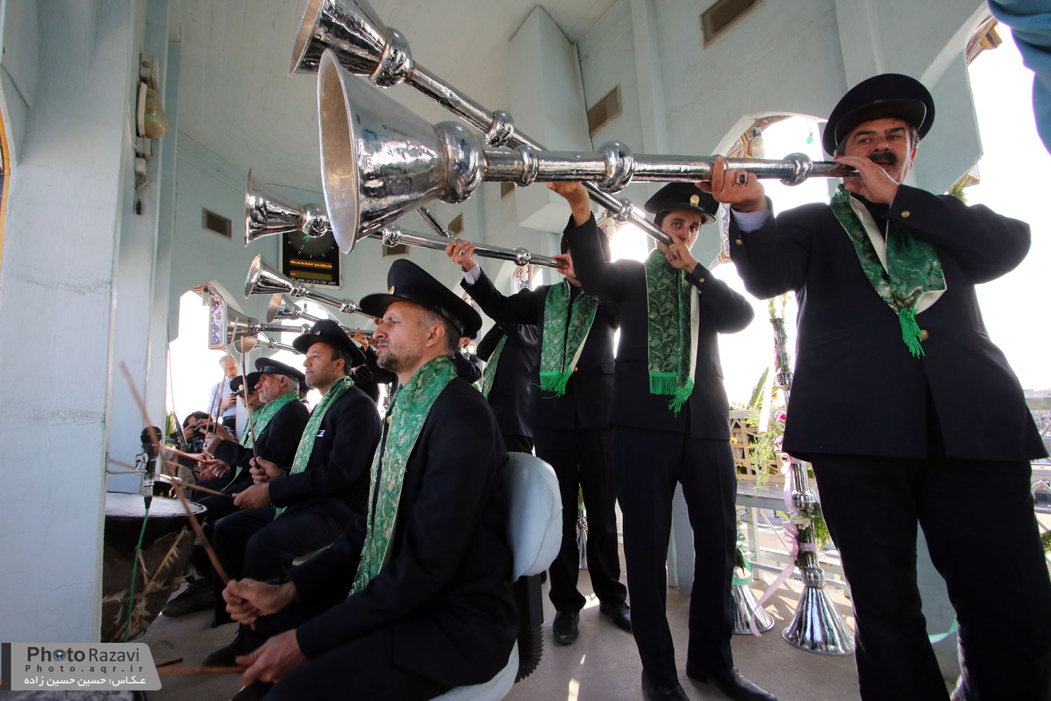 Playing Naghareh (timpani) rituals held in Imam Reza holy shrine