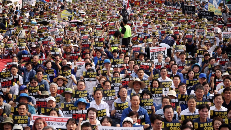  韓国で、処理水放出への抗議続く