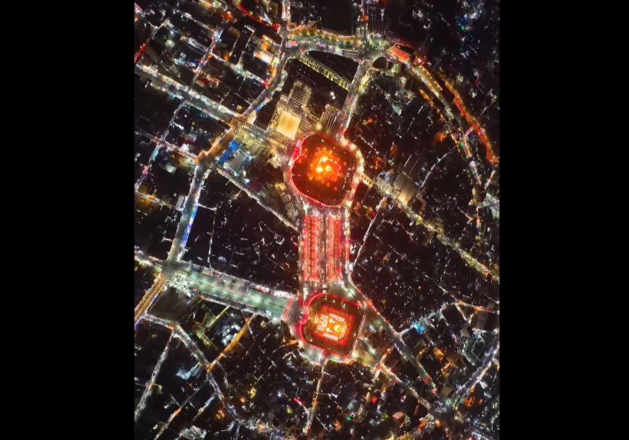 Aerial video from Bayn al-Haramayn at night of Arbaeen