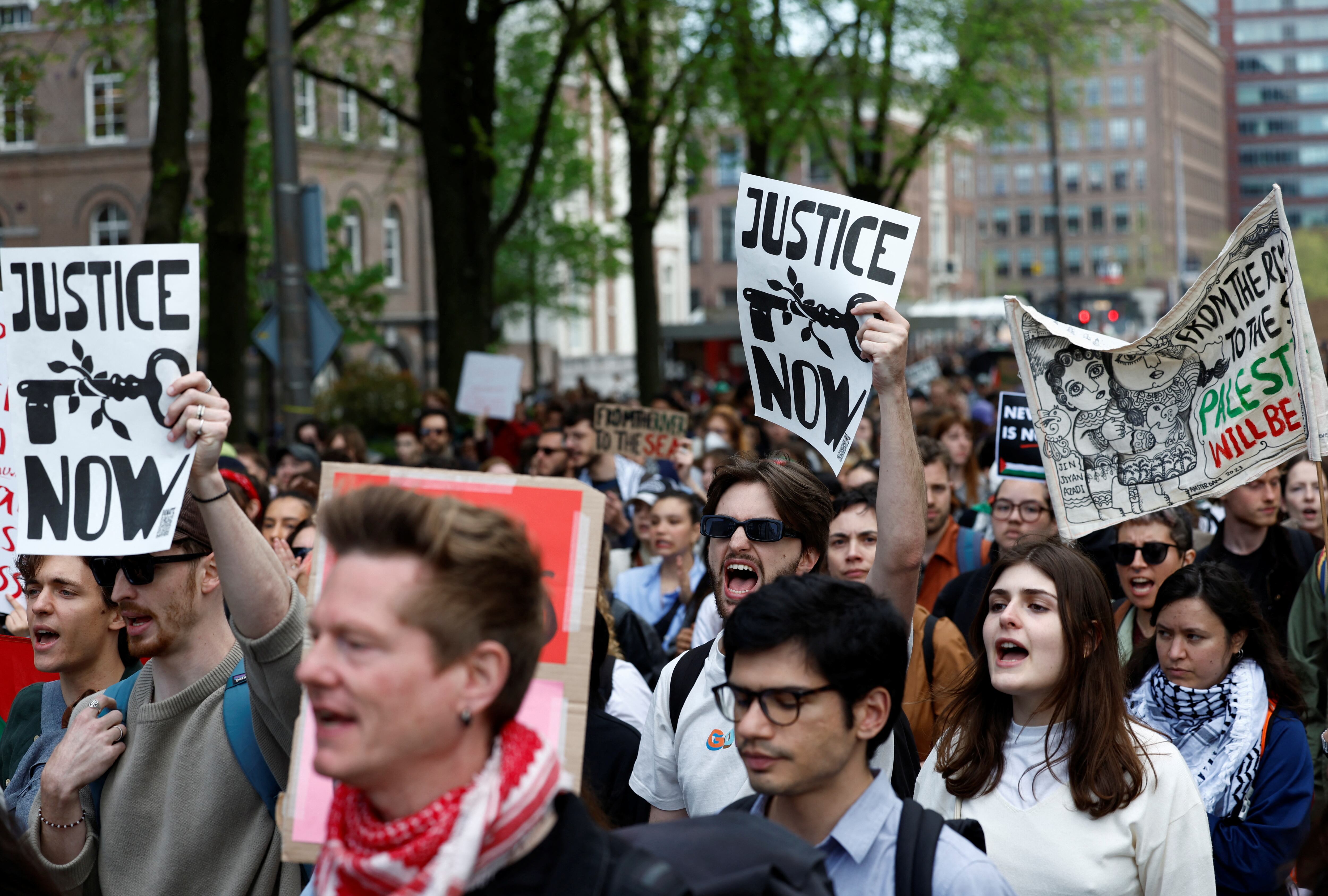 Pro-Palestine protesters march in Amsterdam against Dutch support for Israel