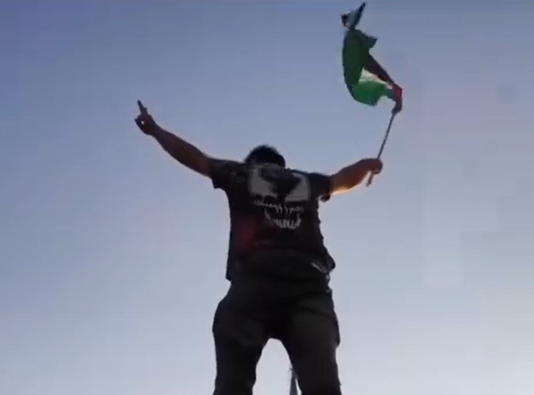 Video: Pro-Palestine protestors formed human pyramids to raise Palestinian flag in Berlin, Germany