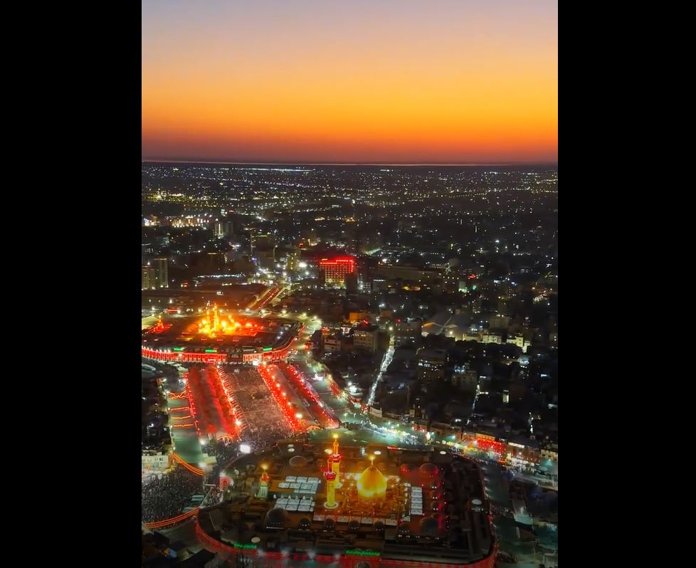 Aerial photography of holy shrines of Imam Hussein and Aba al-Fadl al-Abbas (PBUT)