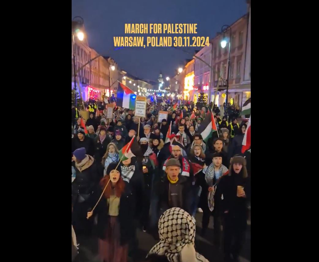Video: Pro-Palestine in Poles protest in Warsaw to raise their voices against Israel's genocide in Gaza