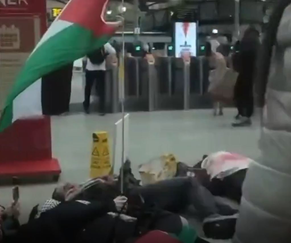 Video: Activists staged a die-in inside Newcastle Central Station to protest ongoing Israeli genocide in Gaza