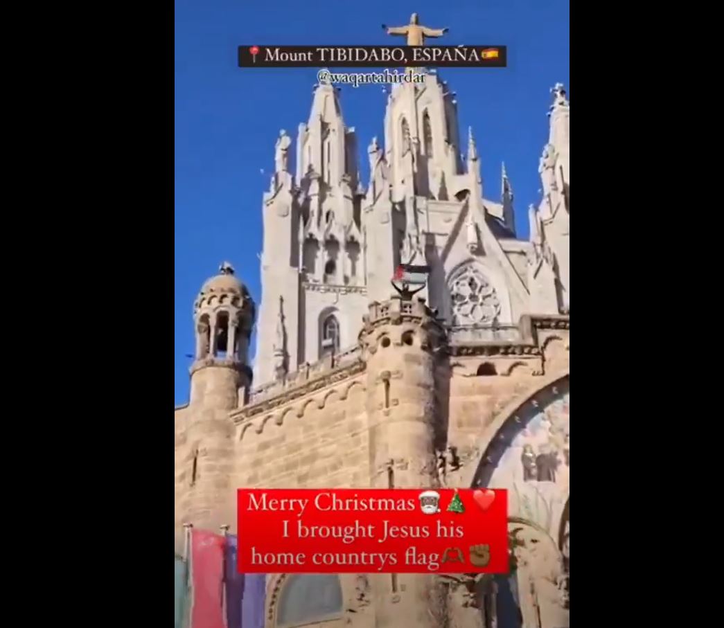 Video: A climber waved Palestinian flag on top of Mount Tibidabo in Spain, expressing his support for Gaza