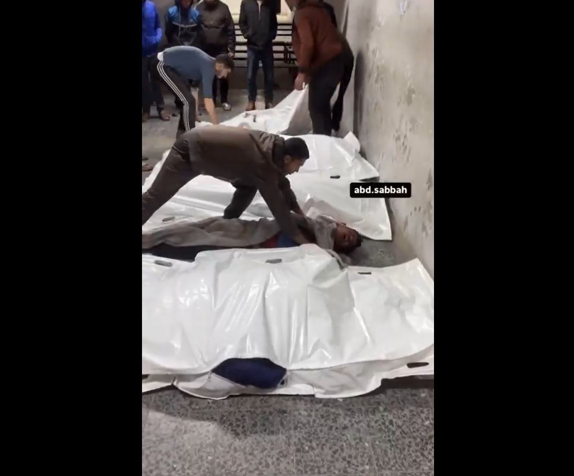 Video: Palestinian civilians' bodies lie in Baptist Hospital after Israeli occupation bombed Al-Zaytoon, southeast Gaza 