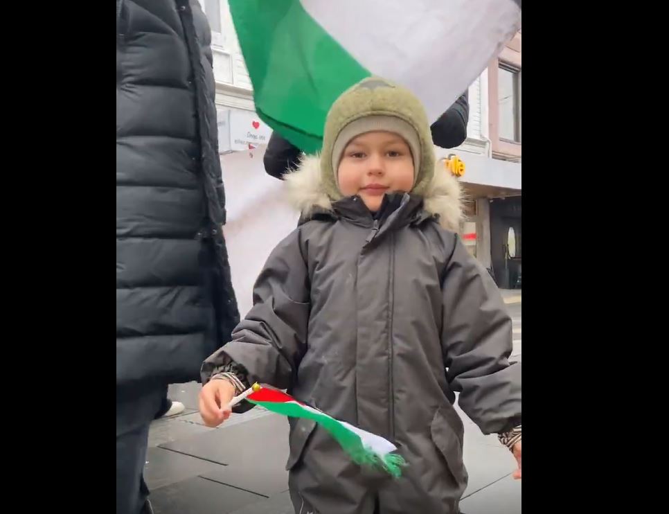 Video: Children, in Kristiansand, Norway, participated in a protest to show solidarity with Gaza people