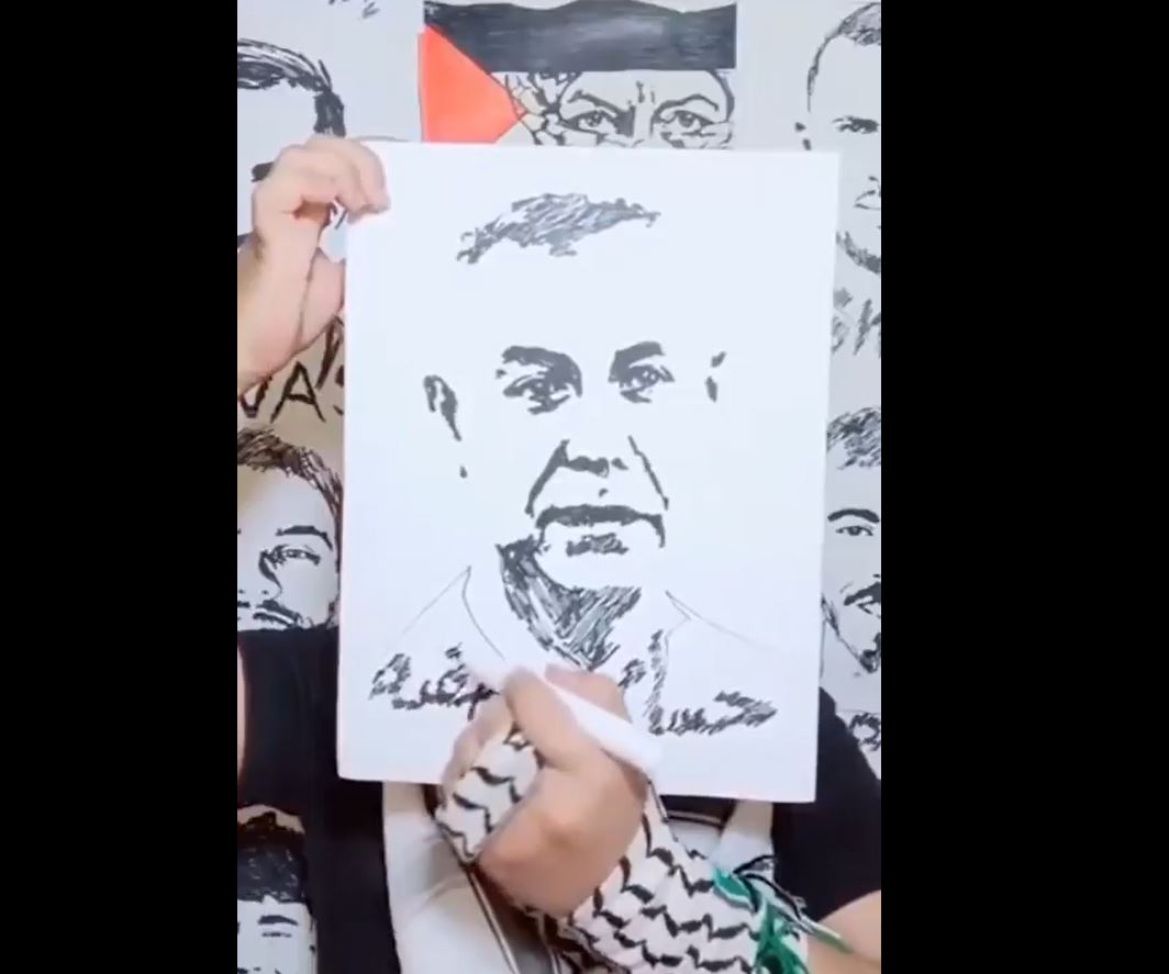 Video: Yemeni artist draws a portrait of Dr. Hussam Abu Safiya, Director of Kamal Adwan Hospital in Gaza